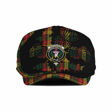 Buchanan Tartan Family Crest Flat Cap, Jeff Cap Scotland Thistle Floral
