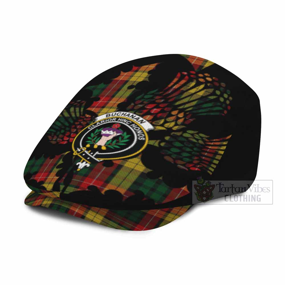 Buchanan Tartan Family Crest Flat Cap, Jeff Cap Scotland Thistle Floral