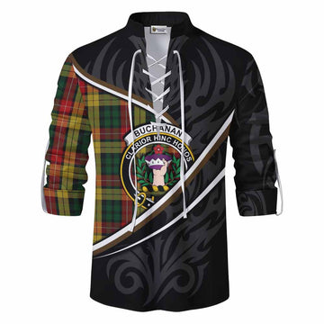 Buchanan Tartan Family Crest Ghillie Kilt Shirt Celtic Scottish Thistle Floral