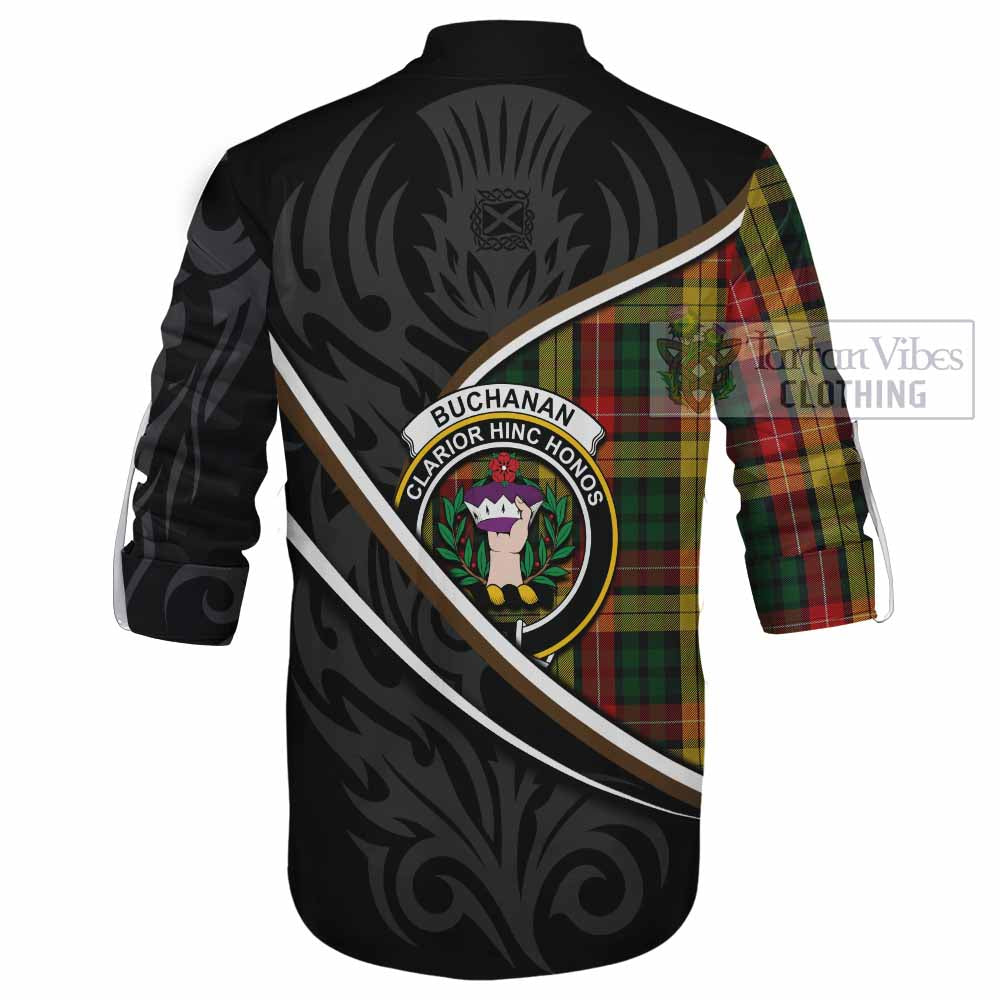 Buchanan Tartan Family Crest Ghillie Kilt Shirt Celtic Scottish Thistle Floral - Tartan Vibes Clothing