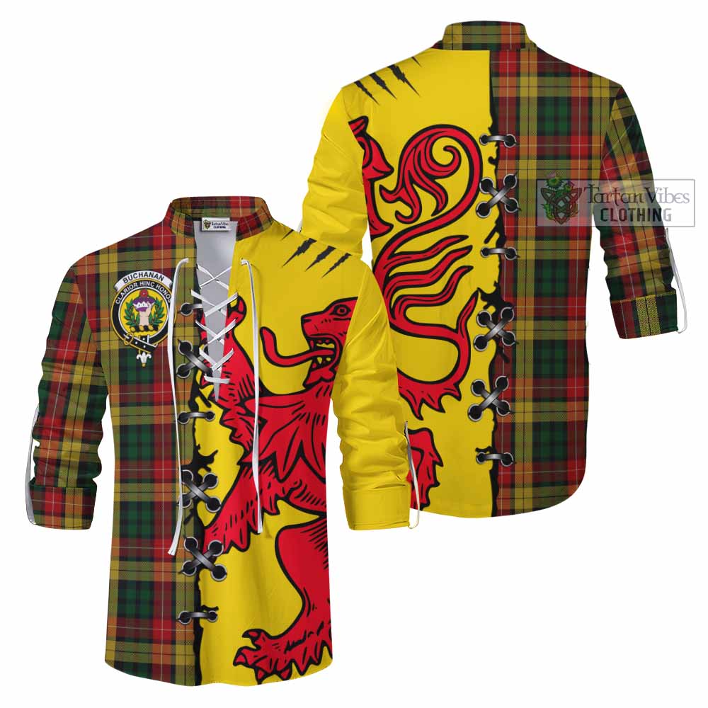 Buchanan Tartan Family Crest Ghillie Kilt Shirt Lion Rampant Honor - Tartan Vibes Clothing