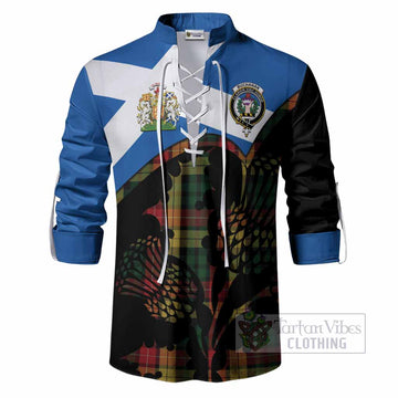 Buchanan Tartan Family Crest Ghillie Shirt Scotland Thistle Floral Flag Style