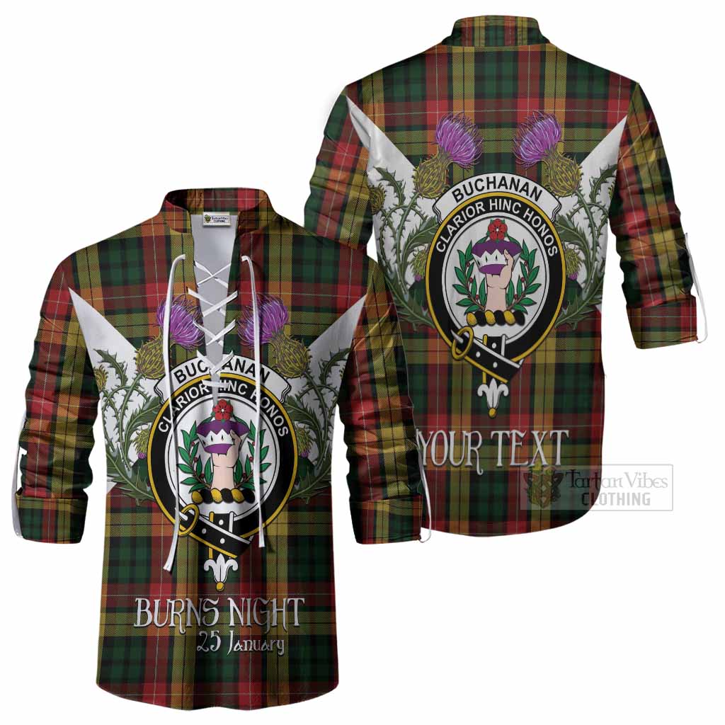 Buchanan Tartan Family Crest Ghillie Shirt Scottish Burns Night Thistle Floral