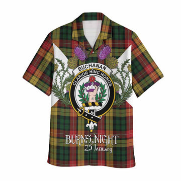 Buchanan Tartan Family Crest Hawaiian Shirt Scottish Burns Night Thistle Floral