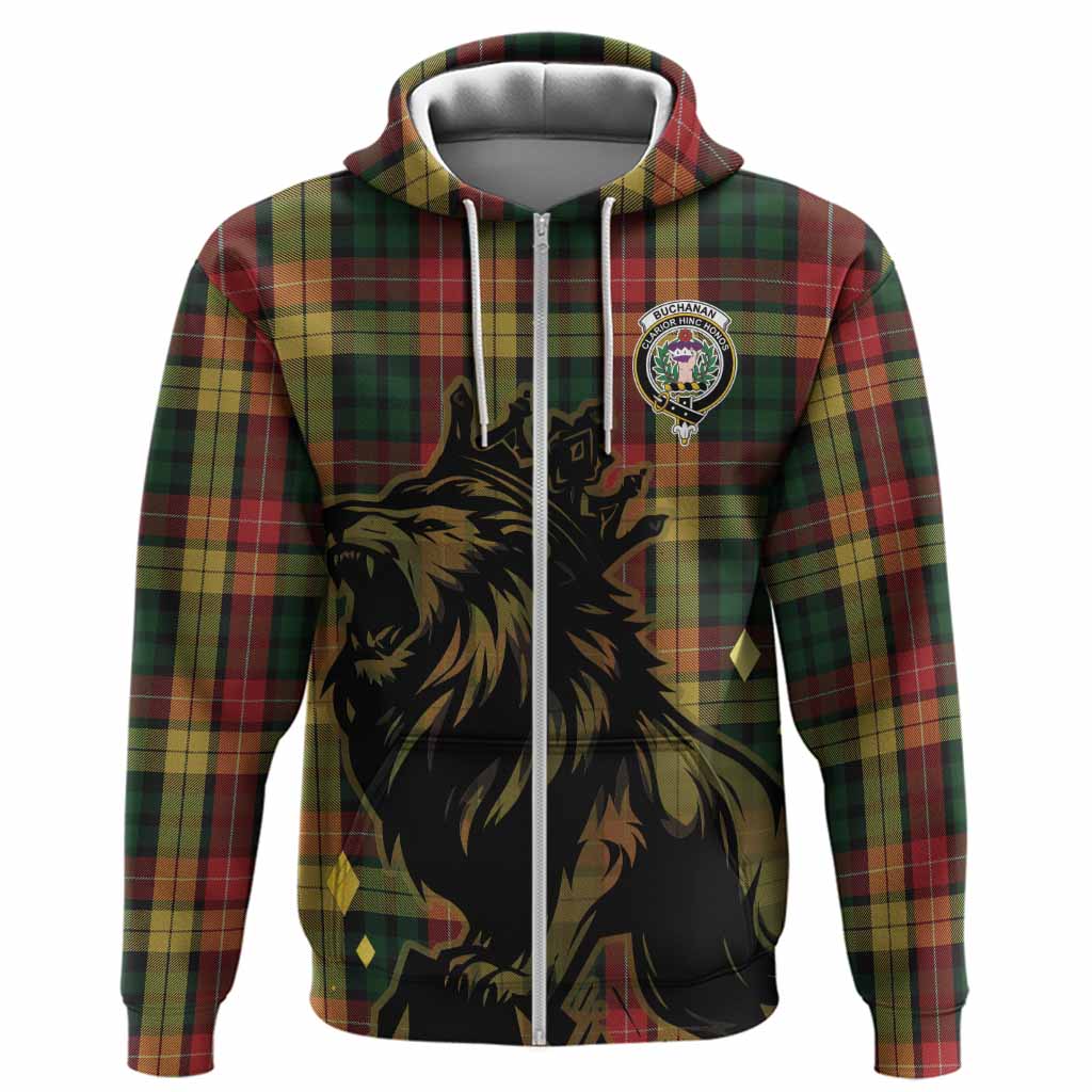 Buchanan Tartan Family Crest Hoodie Crowned Lion Roaring