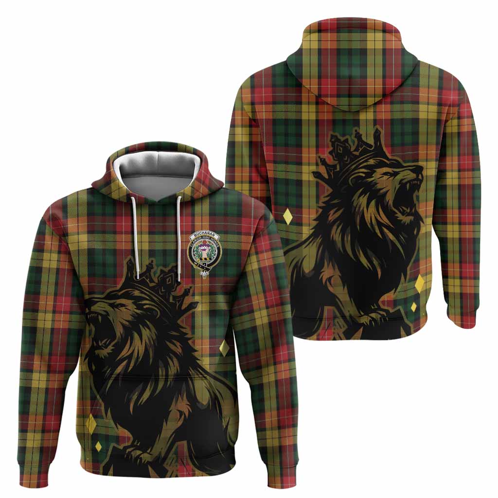 Buchanan Tartan Family Crest Hoodie Crowned Lion Roaring