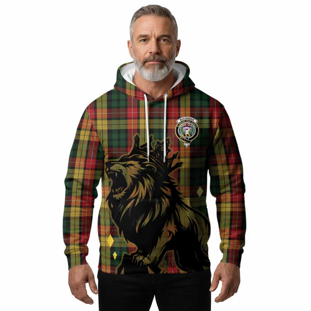Buchanan Tartan Family Crest Hoodie Crowned Lion Roaring