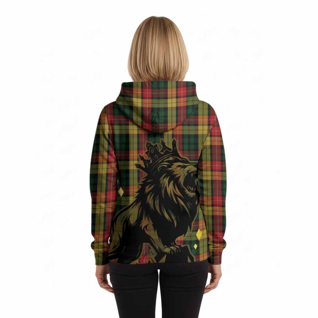 Buchanan Tartan Family Crest Hoodie Crowned Lion Roaring
