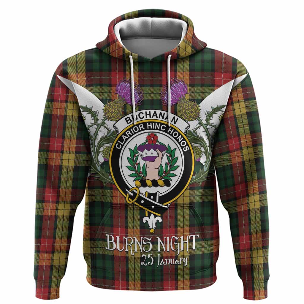 Buchanan Tartan Family Crest Hoodie Scottish Burns Night Thistle Floral