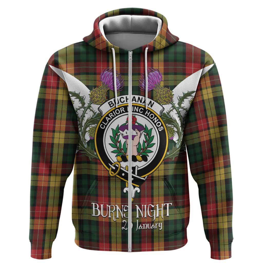 Buchanan Tartan Family Crest Hoodie Scottish Burns Night Thistle Floral