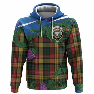 Buchanan Tartan Family Crest Hoodie Thistle in Minimalism