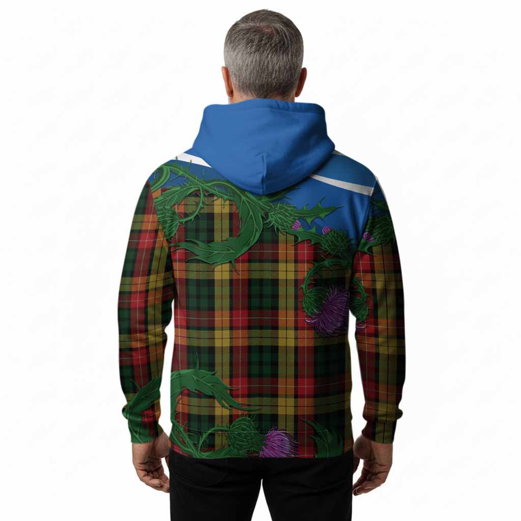 Buchanan Tartan Family Crest Hoodie Thistle in Minimalism
