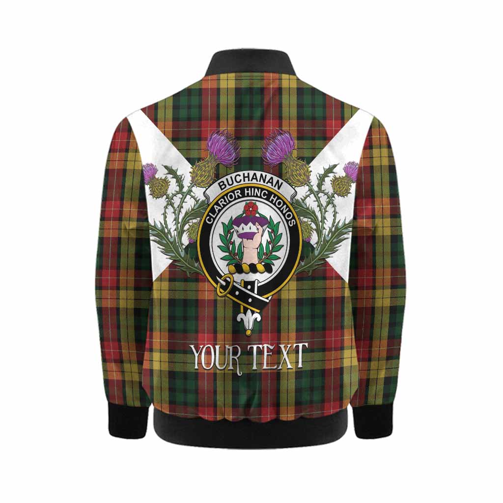 Buchanan Tartan Family Crest Kid Bomber Jacket Scottish Burns Night Thistle Floral