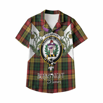 Buchanan Tartan Family Crest Kid Hawaiian Shirt Scottish Burns Night Thistle Floral