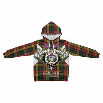Buchanan Tartan Family Crest Kid Hoodie Scottish Burns Night Thistle Floral