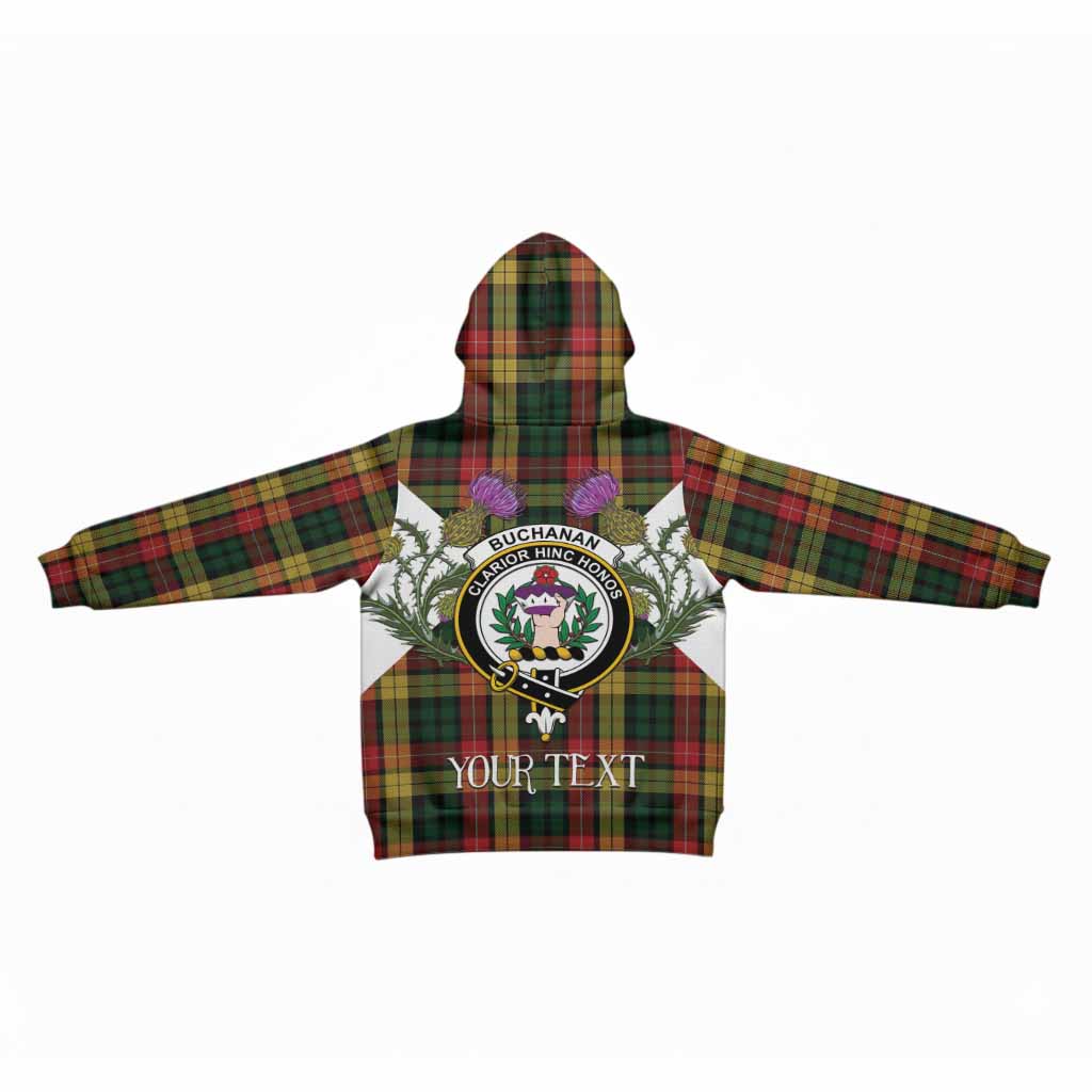 Buchanan Tartan Family Crest Kid Hoodie Scottish Burns Night Thistle Floral