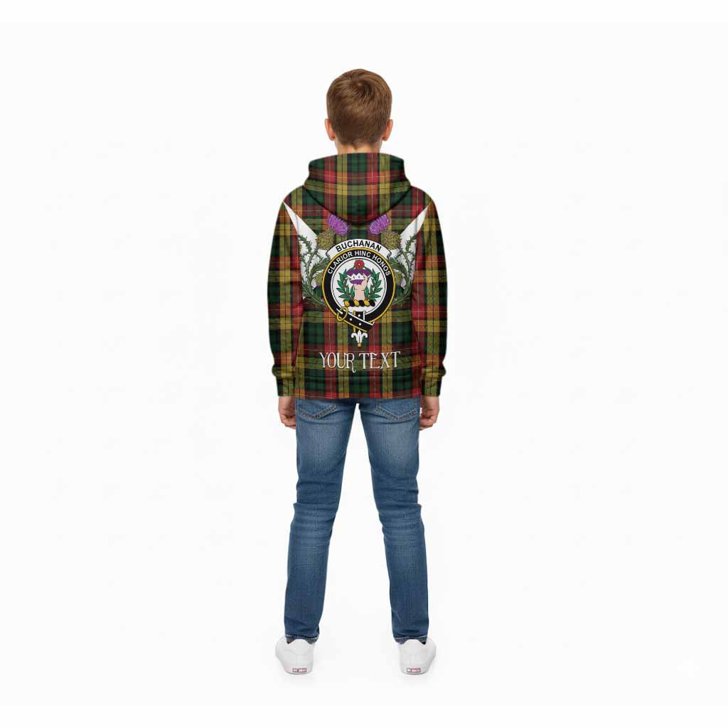 Buchanan Tartan Family Crest Kid Hoodie Scottish Burns Night Thistle Floral