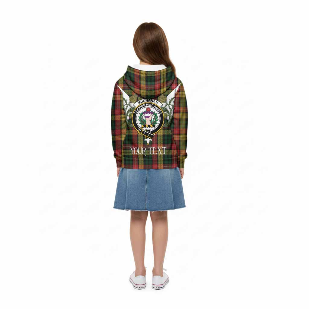 Buchanan Tartan Family Crest Kid Hoodie Scottish Burns Night Thistle Floral