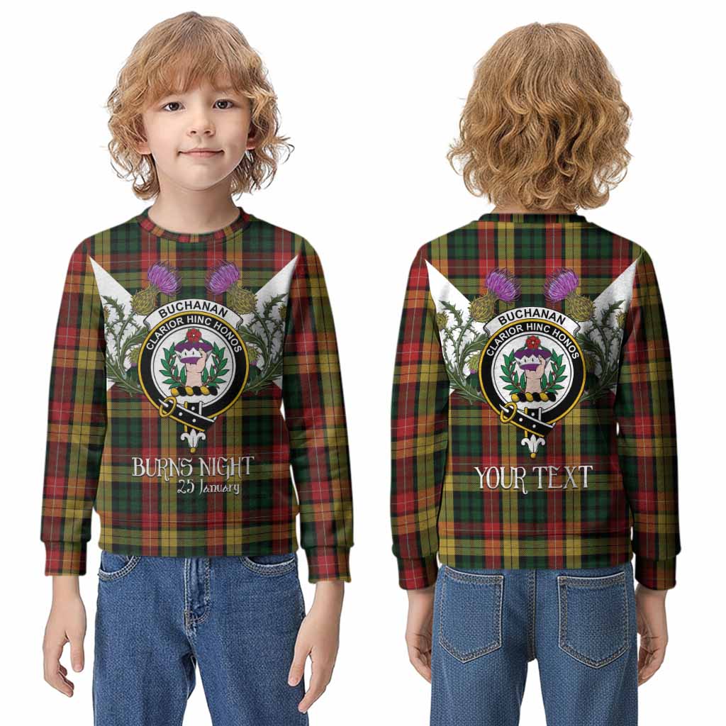Buchanan Tartan Family Crest Kid Knitted Sweatshirt Scottish Burns Night Thistle Floral