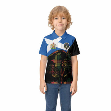 Buchanan Tartan Family Crest Kid Polo Shirt Scotland Thistle Floral Flag Style