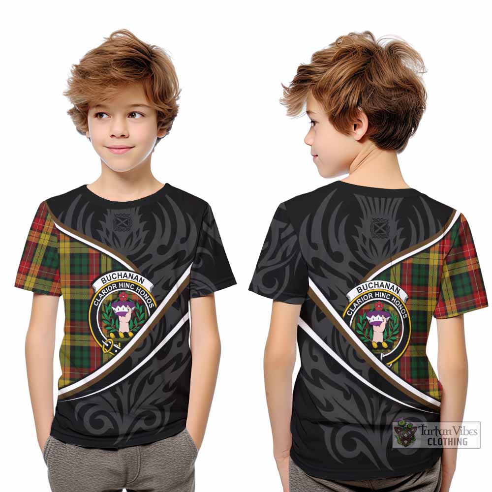 Buchanan Tartan Family Crest Kid T-shirt Celtic Scottish Thistle Floral - Tartan Vibes Clothing