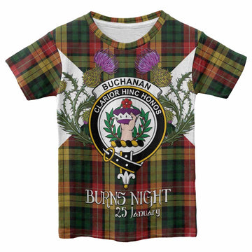 Buchanan Tartan Family Crest Kid T-shirt Scottish Burns Night Thistle Floral