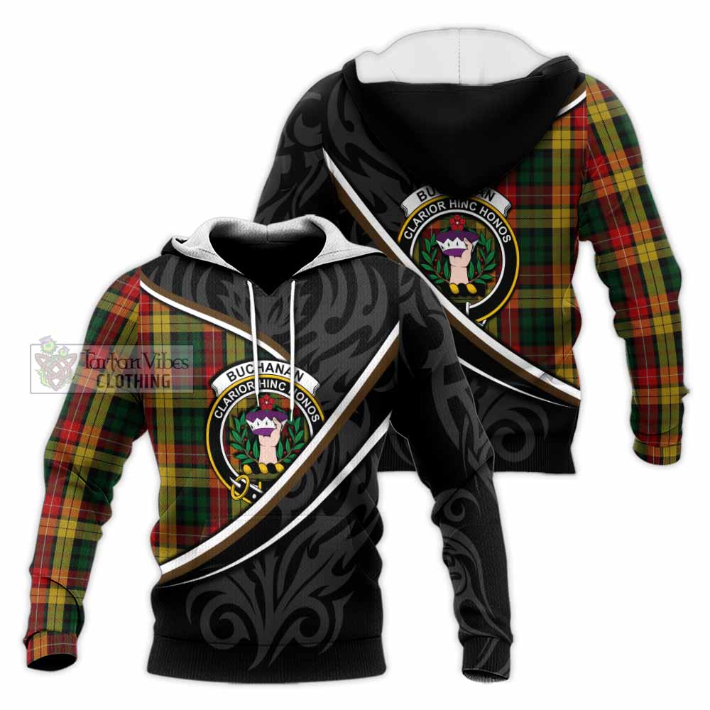 Buchanan Tartan Family Crest Knitted Hoodie Celtic Scottish Thistle Floral - Tartan Vibes Clothing
