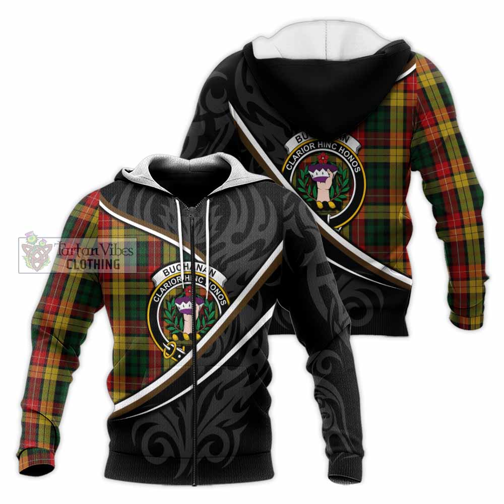 Buchanan Tartan Family Crest Knitted Hoodie Celtic Scottish Thistle Floral - Tartan Vibes Clothing