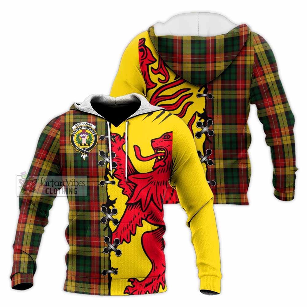 Buchanan Tartan Family Crest Knitted Hoodie Lion Rampant Honor - Tartan Vibes Clothing