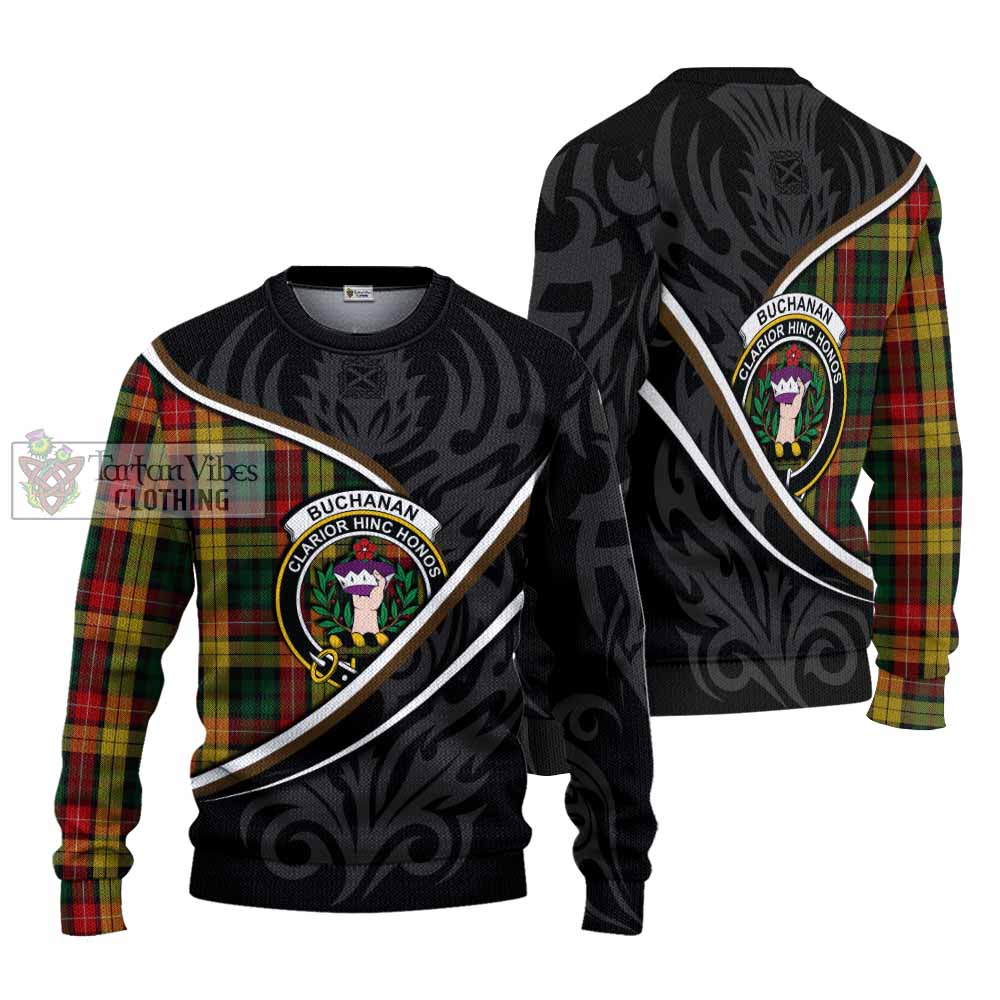 Buchanan Tartan Family Crest Knitted Sweater Celtic Scottish Thistle Floral - Tartan Vibes Clothing