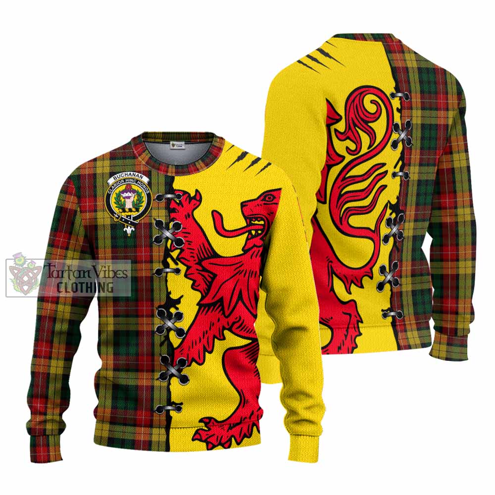 Buchanan Tartan Family Crest Knitted Sweater Lion Rampant Honor - Tartan Vibes Clothing