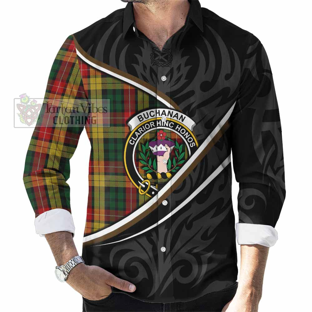 Buchanan Tartan Family Crest Long Sleeve Button Shirts Celtic Scottish Thistle Floral - Tartan Vibes Clothing