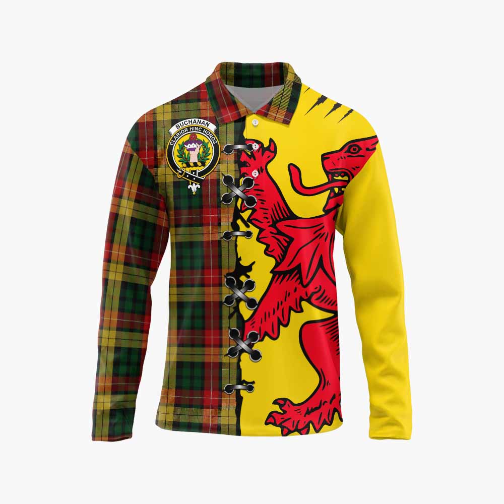 Buchanan Tartan Family Crest Long Sleeve Polo Shirt Lion Rampant Honor - Tartan Vibes Clothing