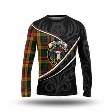 Buchanan Tartan Family Crest Long Sleeve T-Shirt Celtic Scottish Thistle Floral