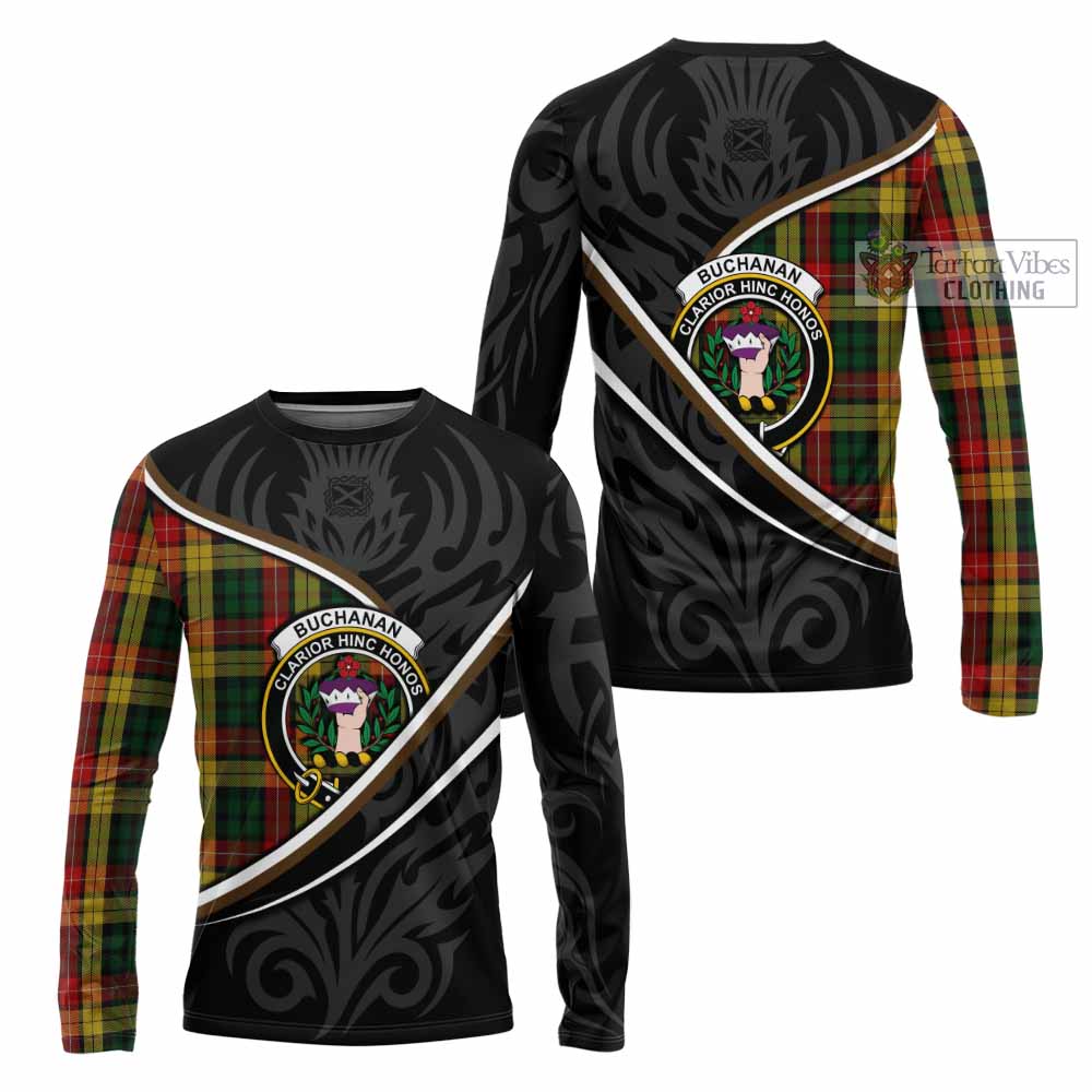 Buchanan Tartan Family Crest Long Sleeve T-Shirt Celtic Scottish Thistle Floral - Tartan Vibes Clothing