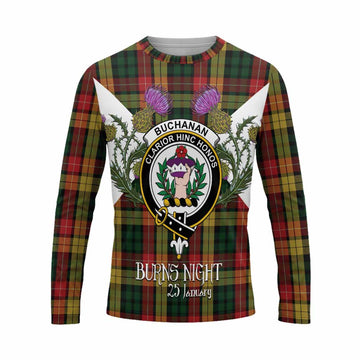 Buchanan Tartan Family Crest Long Sleeve T-Shirt Scottish Burns Night Thistle Floral