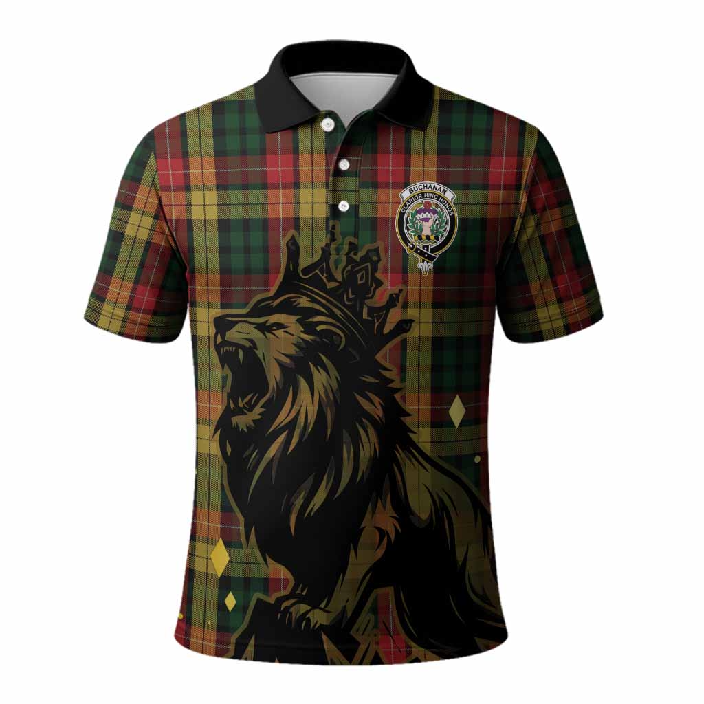 Buchanan Tartan Family Crest Polo Shirt Crowned Lion Roaring