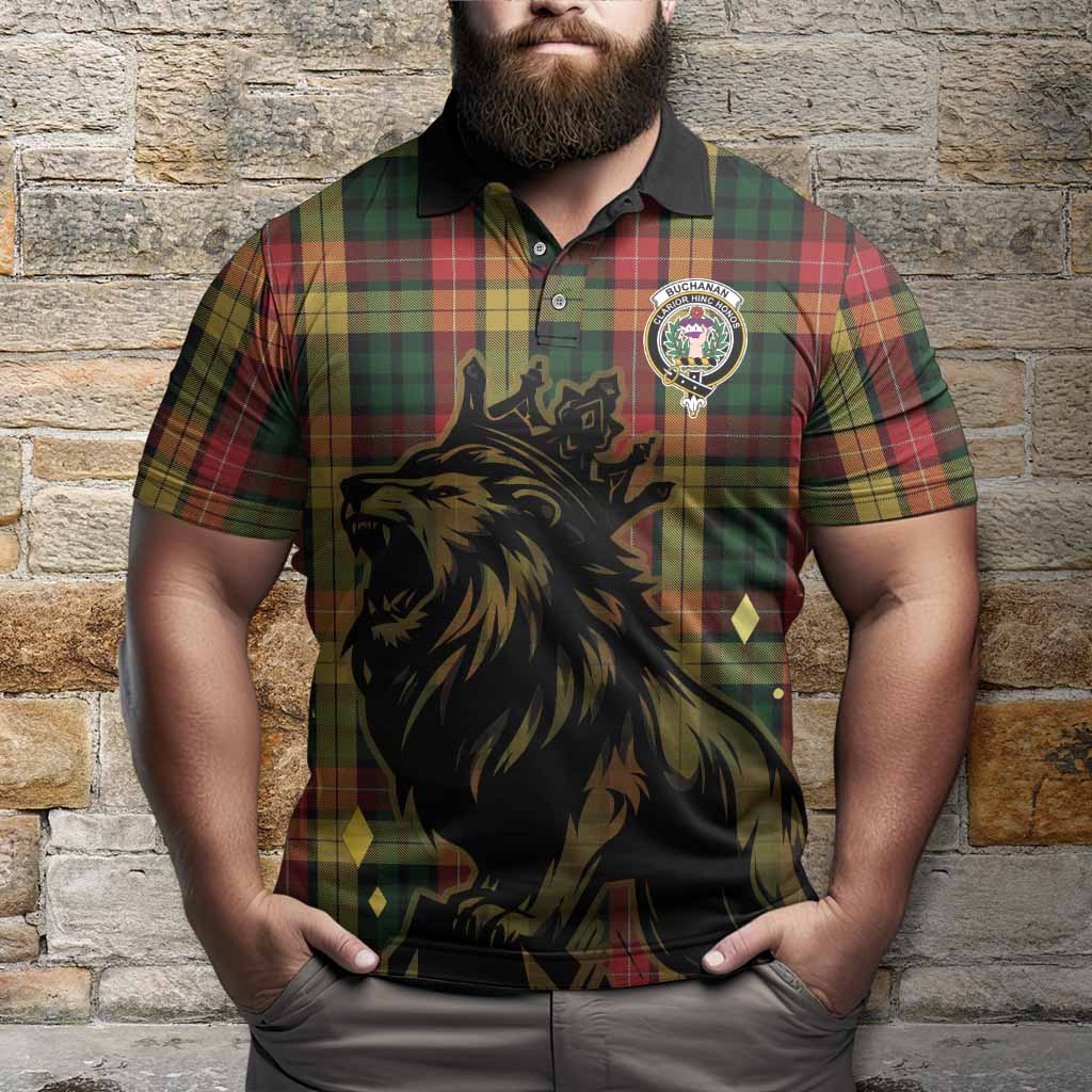 Buchanan Tartan Family Crest Polo Shirt Crowned Lion Roaring