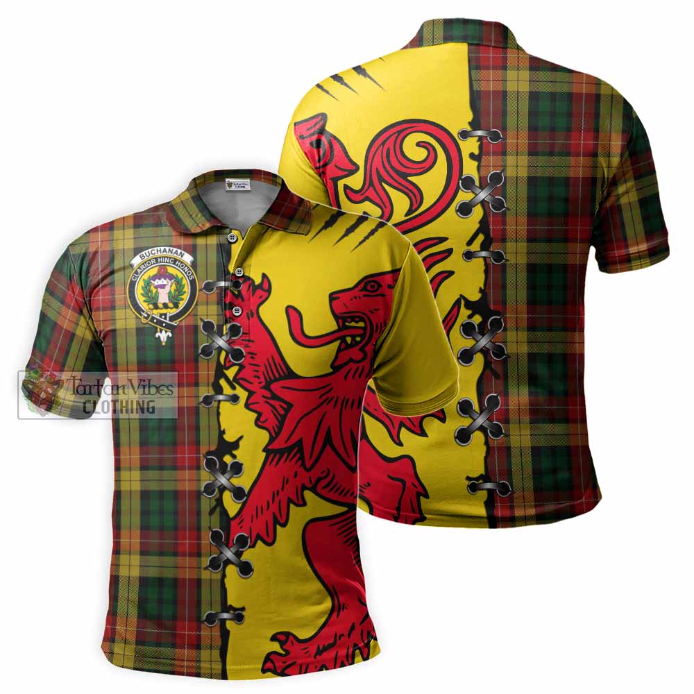 Buchanan Tartan Family Crest Polo Shirt Lion Rampant Honor - Tartan Vibes Clothing