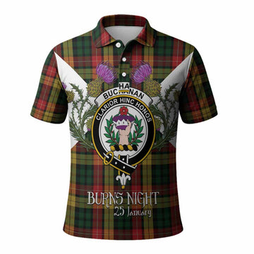 Buchanan Tartan Family Crest Polo Shirt Scottish Burns Night Thistle Floral