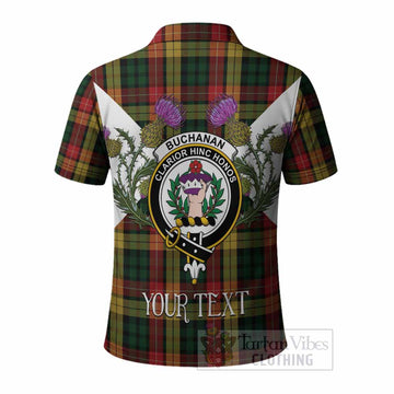 Buchanan Tartan Family Crest Polo Shirt Scottish Burns Night Thistle Floral