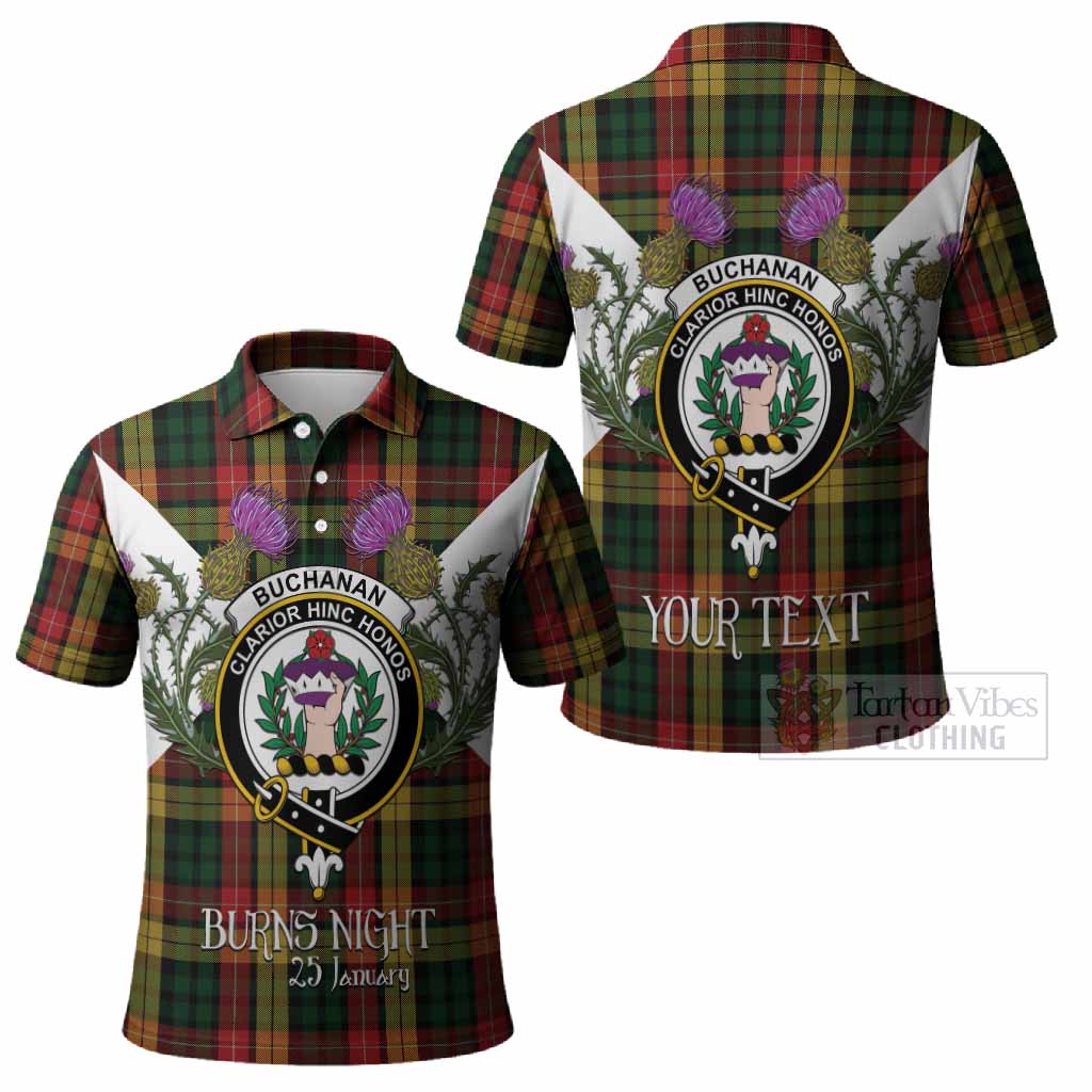 Buchanan Tartan Family Crest Polo Shirt Scottish Burns Night Thistle Floral
