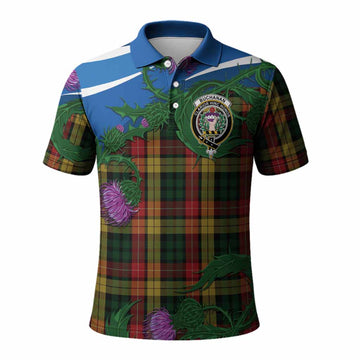 Buchanan Tartan Family Crest Polo Shirt Thistle in Minimalism