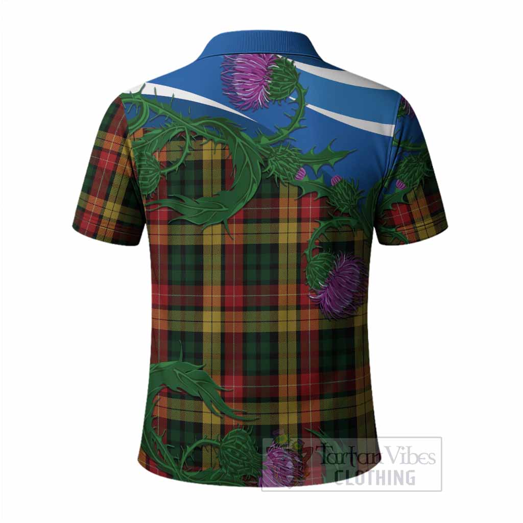 Buchanan Tartan Family Crest Polo Shirt Thistle in Minimalism