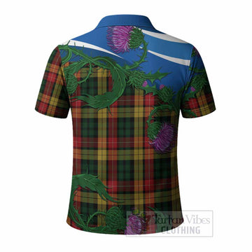 Buchanan Tartan Family Crest Polo Shirt Thistle in Minimalism