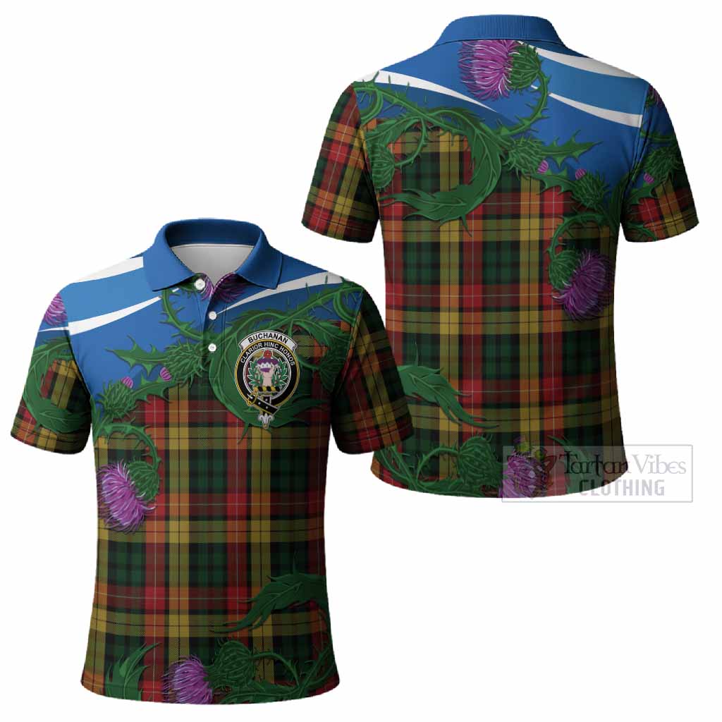 Buchanan Tartan Family Crest Polo Shirt Thistle in Minimalism
