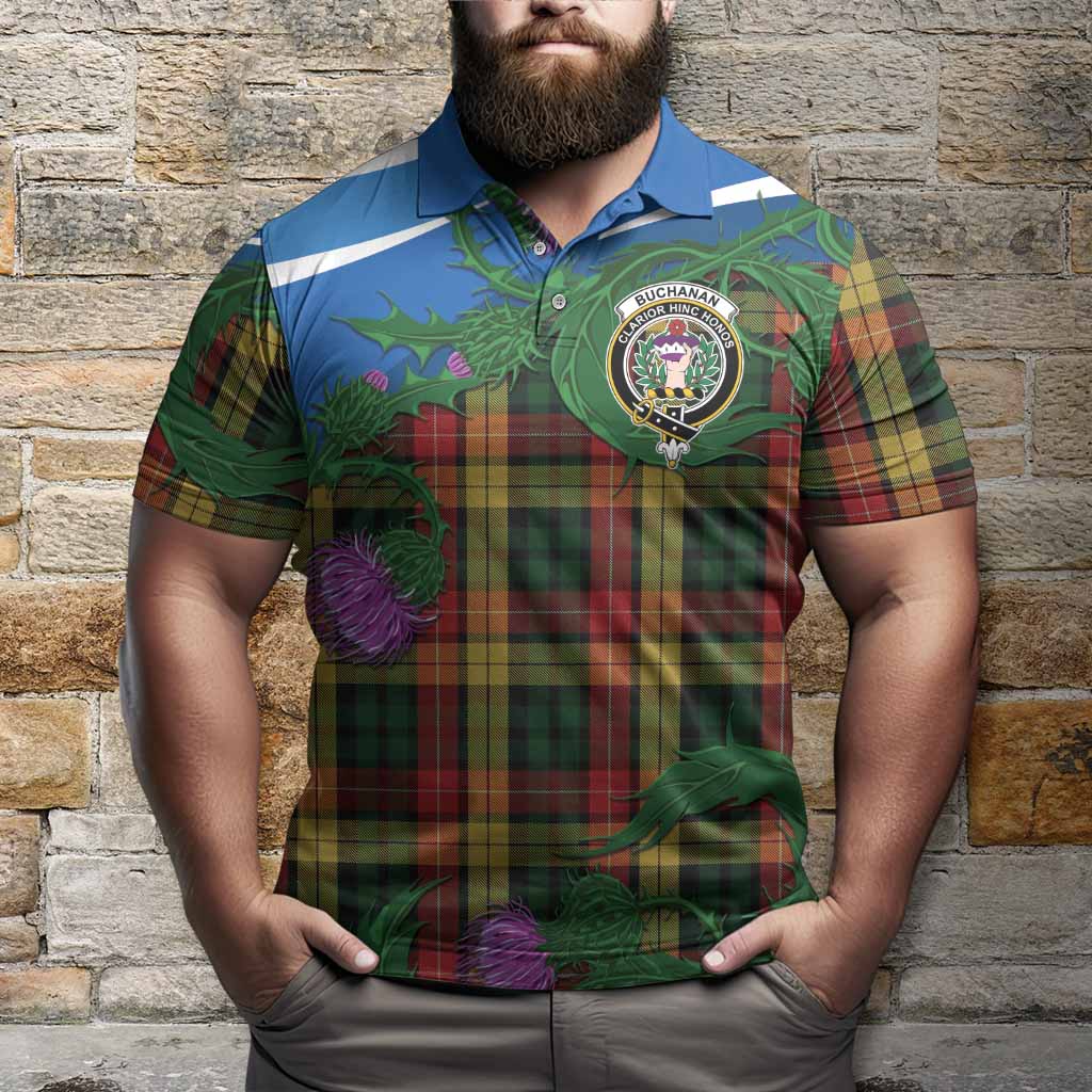 Buchanan Tartan Family Crest Polo Shirt Thistle in Minimalism
