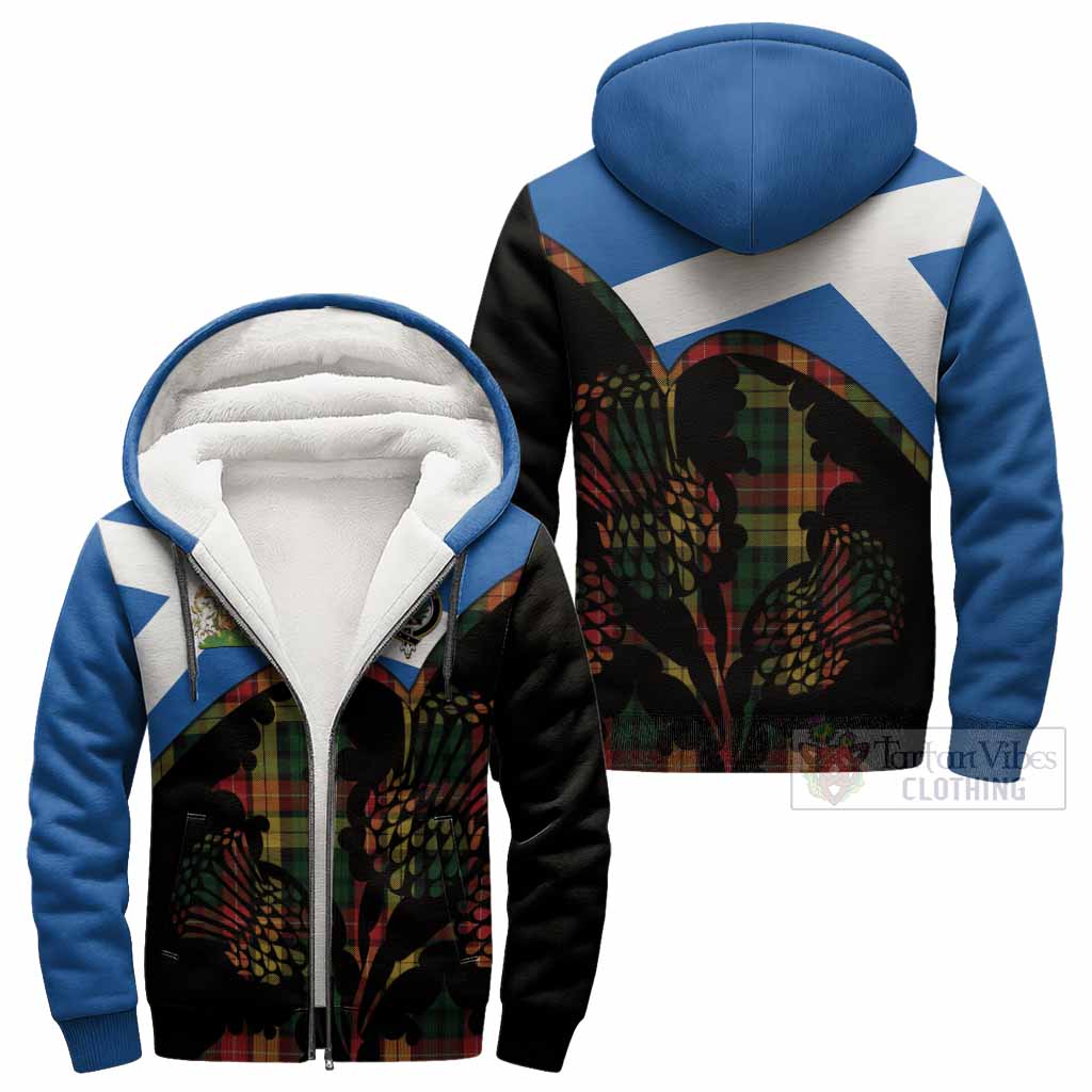 Buchanan Tartan Family Crest Sherpa Hoodie Scotland Thistle Floral Flag Style