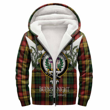 Buchanan Tartan Family Crest Sherpa Hoodie Scottish Burns Night Thistle Floral