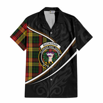 Buchanan Tartan Family Crest Short Sleeve Button Shirt Celtic Scottish Thistle Floral - Tartan Vibes Clothing